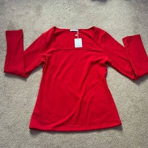 Red Soft Long Sleeved Square Neck Tshirt